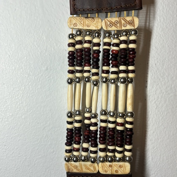 Leather Vintage Beaded Ivory Boho Belt - Picture 11 of 17